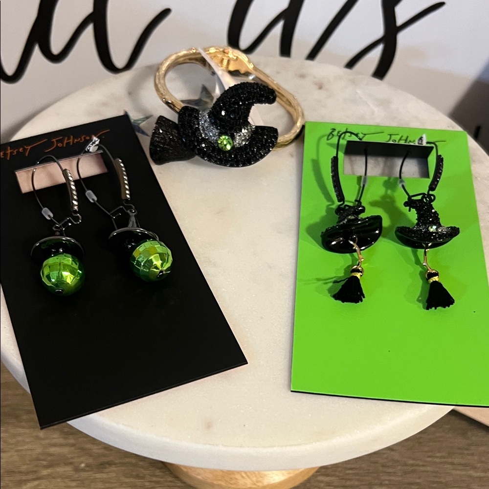 Betsey Johnson Black and Green Jewelry Trio